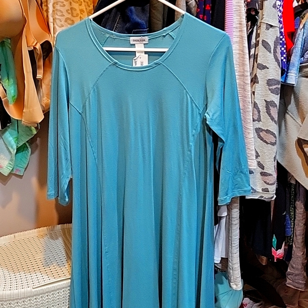 Light Teal modest jersey dress, XL